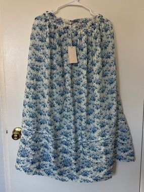 NWT DÔEN Marcie Midi Skirt Bleu Rosier Floral Organic Cotton | Size S